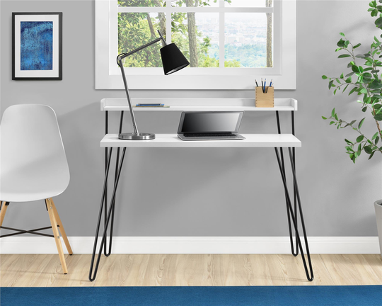 Haven White Retro Computer Desk with Riser