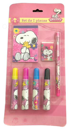 Snoopy 7 Pieces Writing and Drawing Set - Markers, Erasers, Pencil & Pads