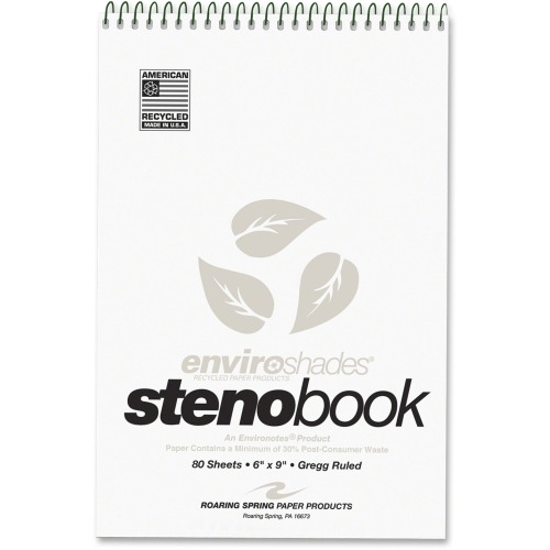 Roaring Spring Enviroshades Recycled Spiral Steno Memo Book, 4 Pack, 6" x 9" 80 Sheets, Gray Paper
