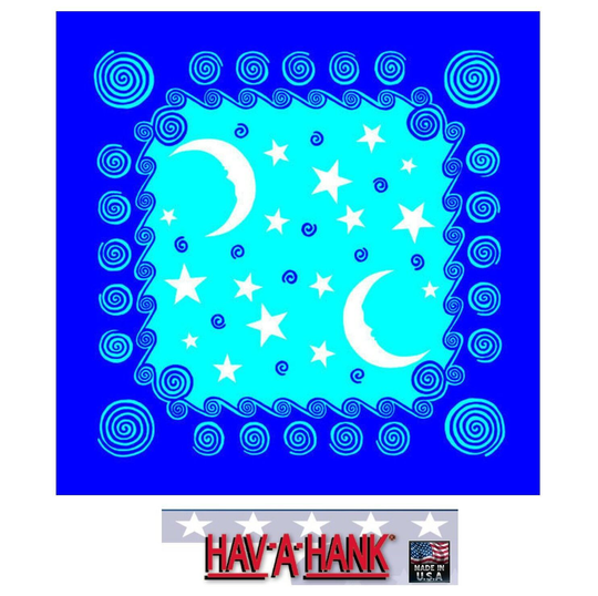 USA MADE Crescent Moon & Stars Star Sky 22" BANDANA Scarf Scarve Head Neck Wrap