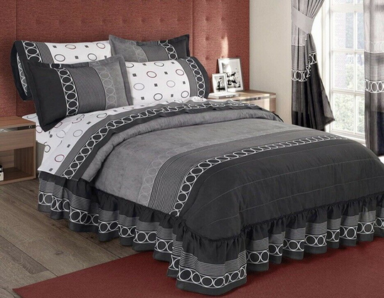 KYBER CIRCLES DECORATIVE BEDSPREAD COVERLET,SHEET & CURTAINS 11 PCS KING SIZE