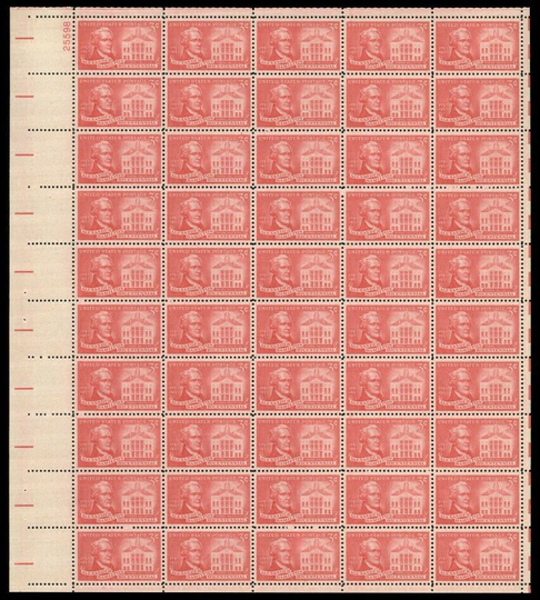 Alexander Hamilton Bicentennial Sheet of Fifty 3 Cent Postage Stamps Scott 1086