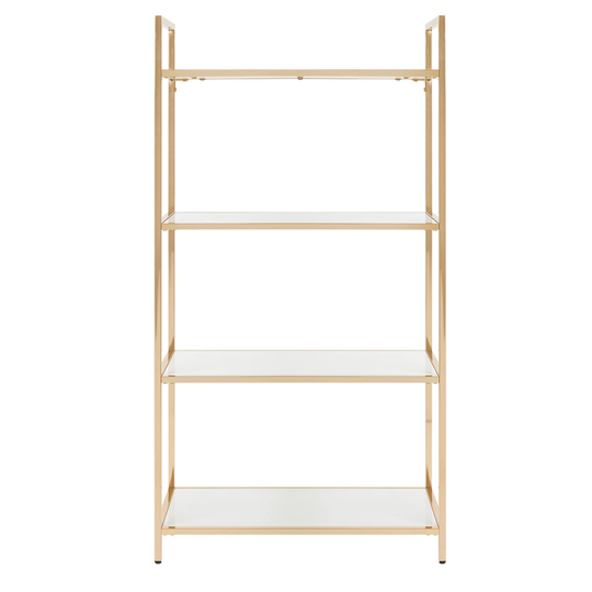 OSP Home Furnishings Alios Bookcase in White Gloss finish with Gold Chrome Plated Base