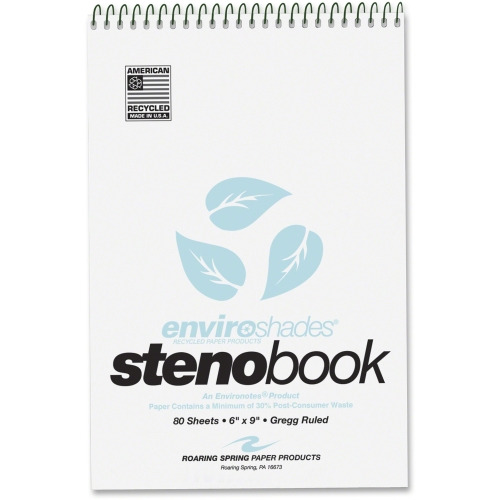 Roaring Spring Enviroshades Recycled Spiral Steno Memo Book, 4 Pack, 6