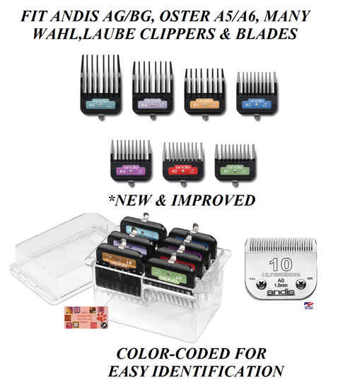 ANDIS Premium Metal Clip Attachment COMB SET&10 BLADE Fits AGC,AG,MBG,A5 Clipper