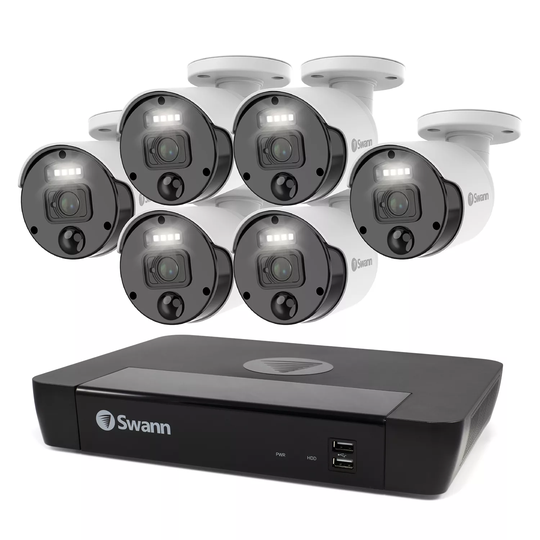 Swann 4K Upscale 8-Channel 6-Camera Masters Value Series 2TB PoE Cat5 NVR Security Surveillance System with Human