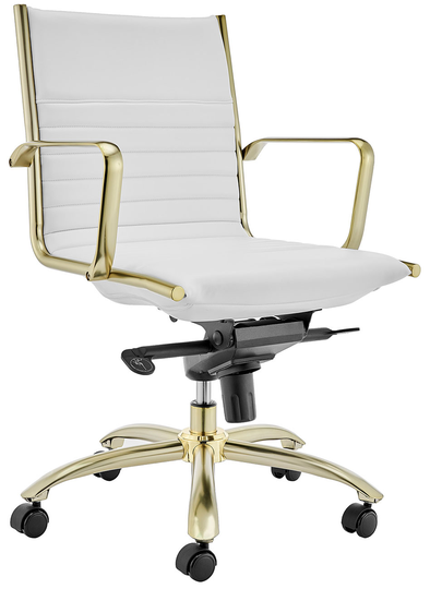 Euro Style Dirk White/Matte Gold Low Back Office Chair