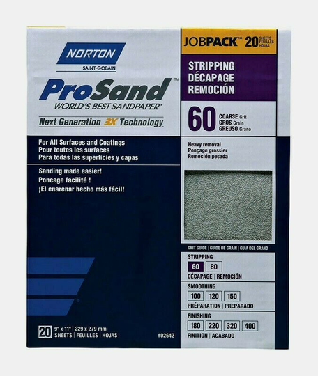 Norton ProSand SANDPAPER SHEETS 20ct Stripping 60 Grit Coarse All Surfaces 02642