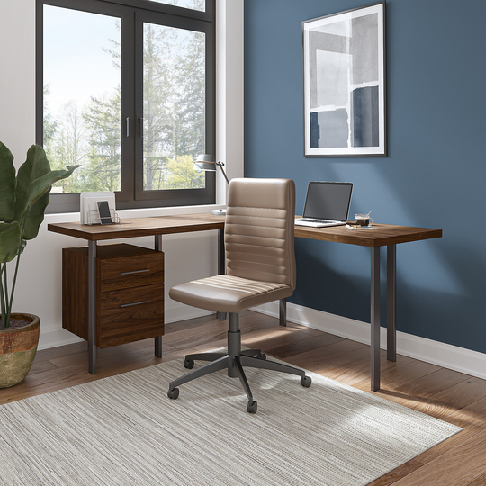 Modern Walnut 60 inch L Shaped Desk with Drawers - Architect