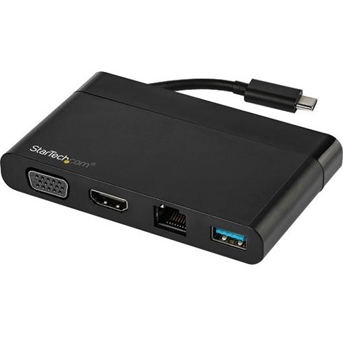 StarTech.com USB C Multiport Adapter with HDMI and VGA - Mac / Windows / Chrome - 4K - 1x USB-A Port - GbE - USB-C Adapter - Hideaway Cable