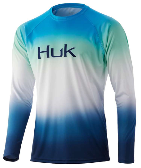 Huk Flare Fade Pursuit Long Sleeve Shirt - Malibu Blue - X-Large