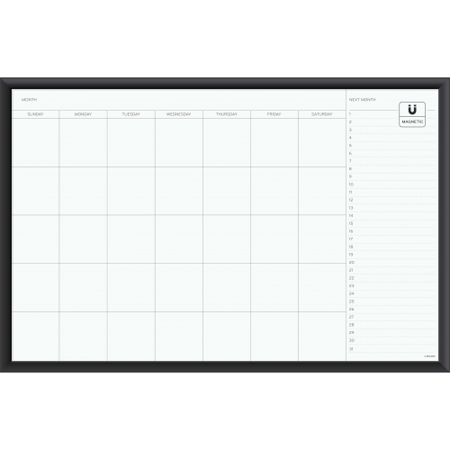 U Brands Magnetic Dry Erase Calendar Board, 36 x 24 Inches, Black Aluminum Frame