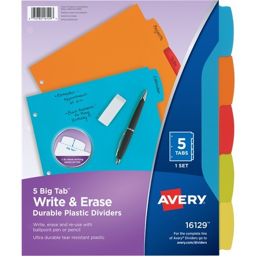 Avery® Big Tab Write & Erase Durable Plastic Dividers, 5-Tab Set, Multicolor