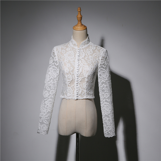 Empire Long Sleeve Lace Crop Top Button Down Wedding Lace Crop Top Plus Size