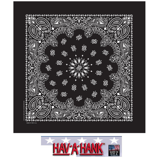 USA MADE Hav-A-Hank BLACK Bandana PAISLEY Face Mask Neck SCARF SCARVES Head Wrap