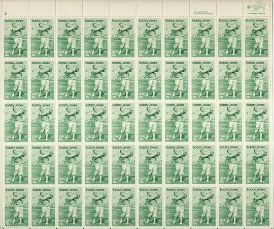 Bobby Jones Golfer Sheet of Fifty 18 Cent Postage Stamps Scott 1933