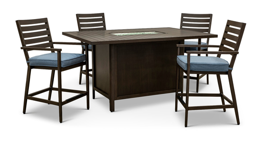 Adeline 5 Piece Patio Fire Counter Height Dining Set