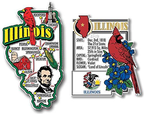 Illinois Jumbo Map & State Montage Magnet Set by Classic Magnets, 2-Piece Set, C
