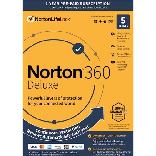 Norton - 360 Deluxe (5-Device) (1-Year Subscription with Auto Renewal) - Android, Mac OS, Windows, Apple iOS