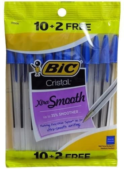 New Bic Cristal Xtra-Smooth - 10 + 2 Free - Blue Pens