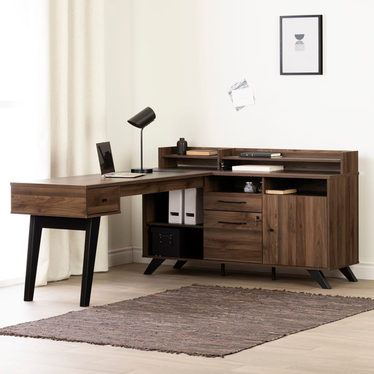 Helsy Walnut Brown L-Desk
