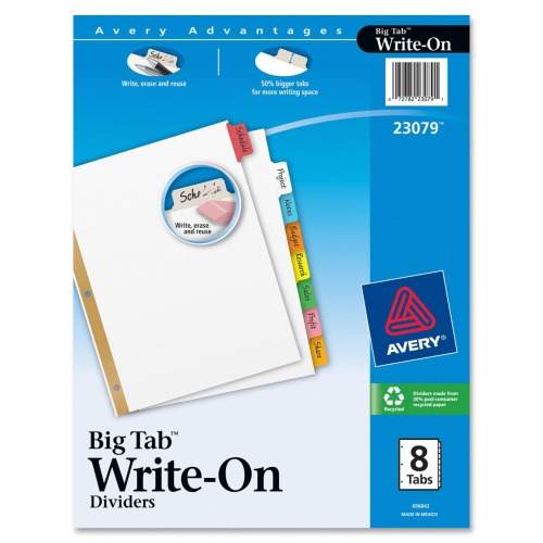 Avery Big Tab(TM) Write & Erase Dividers, 8 Multicolor Tabs, 1 Set (23079)
