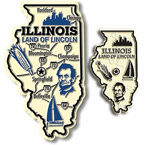 Illinois State Map Giant & Small Magnet Set by Classic Magnets, 2-Piece Set, Col