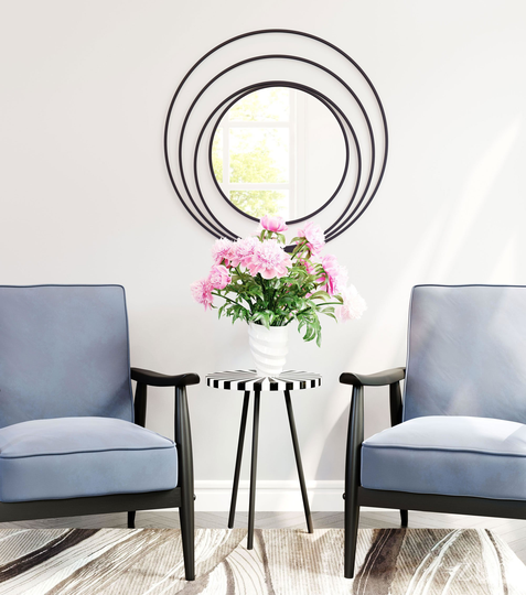 Industrial Round Black Wall Mirror - Luna