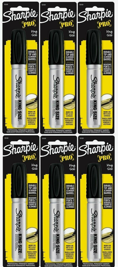 6 Sharpie KING SIZE Black Chisel Tip PERMANENT MARKER Water/Fade Resistant 15101