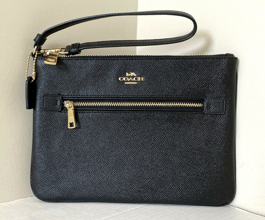 New Coach F79895 Gallery Crossgrain Leather Pouch Black