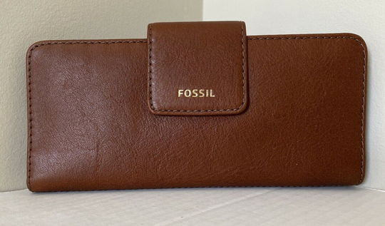 New Fossil Madison clutch Leather wallet Medium Brown