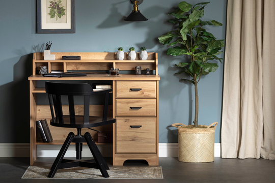 Versa Light Brown Oak Desk with Hutch