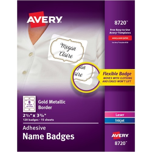 Avery® Self-Adhesive Removable Name Tag Labels with Gold Metallic Border