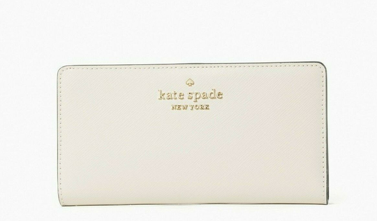 New Kate Spade Staci Large Slim Bifold wallet Parchment