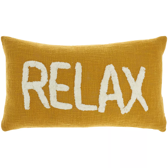 Mina Victory Life Styles Tufted Word Lumbar "Relax"Throw Pillow -Mustard