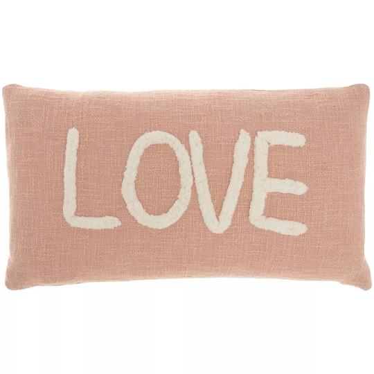 Mina Victory Life Styles Tufted Word Lumbar "Love"Throw Pillow -Blush