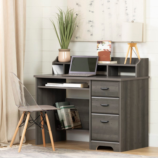 Versa Gray Computer Desk and Hutch
