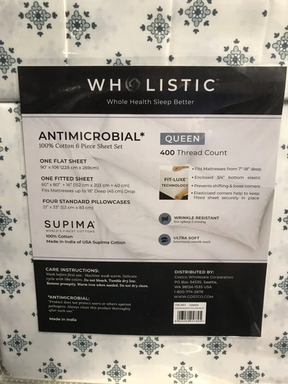 Wholistic 400 Thread Count Antimicrobial Cotton 6-Piece Sheet Set Queen