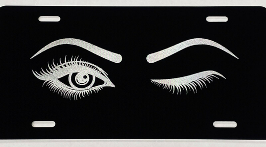 Realistic Winking Woman Eyes Diamond Etched Engraved License Plate Car Tag