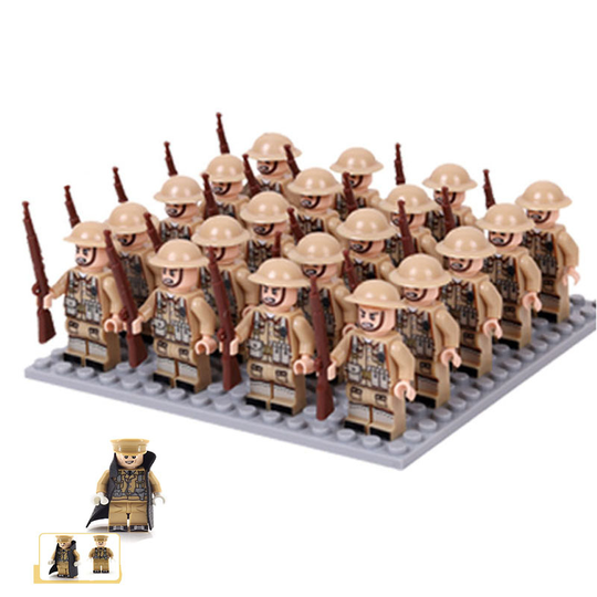 21pcs WW2 Britain Troops Allied UK Military Soldiers & Officer Minifigure Toys