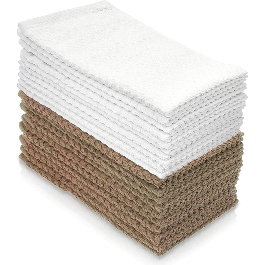 Hometex 100% Cotton Hand Towels Textured, Taupe and White, 16" x 27" (10-pk.)