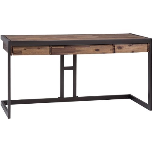 Simpli Home - Erina Modern Industrial Solid Acacia Wood 2-Drawer Writing Desk - Rustic Natural Aged Brown