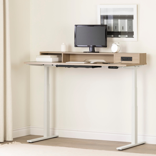 Majyta Light Brown Adjustable Height Standing Desk with Built In.