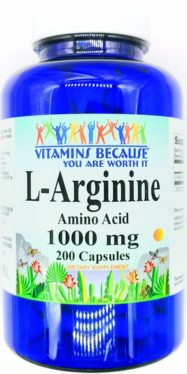 200 Capsules 1000mg L Arginine Amino Acid Free Form VB