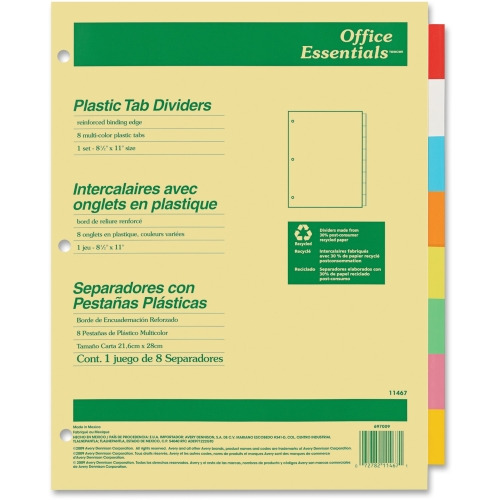 Avery® Insertable Dividers, 8 Tab, Multicolor, 1 Set (11467)