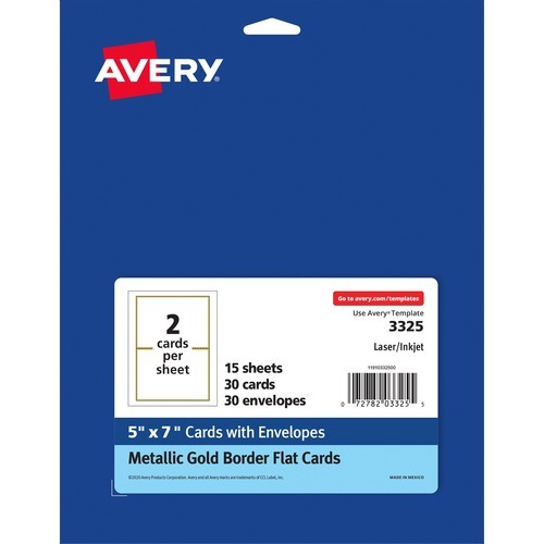 Avery® Laser, Inkjet Invitation Card - Metallic Gold, White