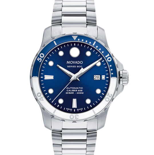 Movado Series 800 Automatic Blue Dial Stainless Steel Bracelet Watch, 42mm