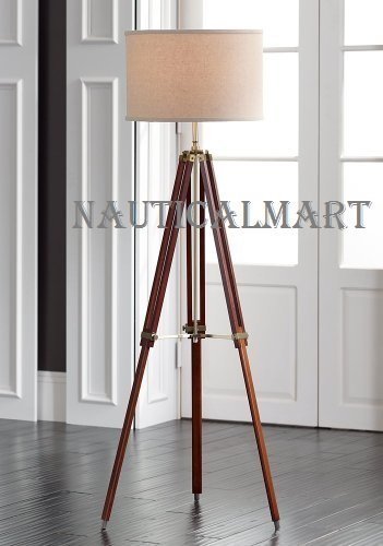 NauticalMart Designer Cherry Finish Tripod Floor Lamp For Living Room