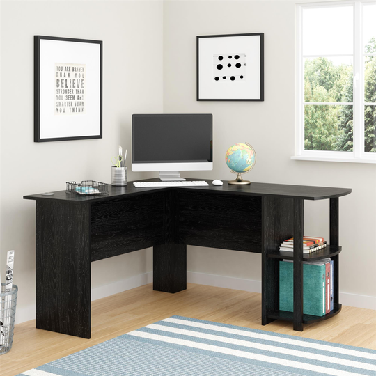 Dakota Traditional Black Oak L-Desk with Bookshelves