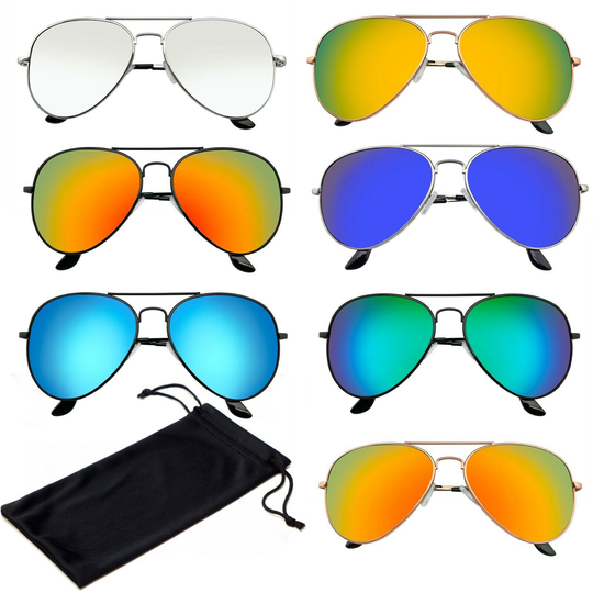 Lunettes de Soleil pour Hommes Femmes à Reflets Miroir Lentille Rétro Vintage